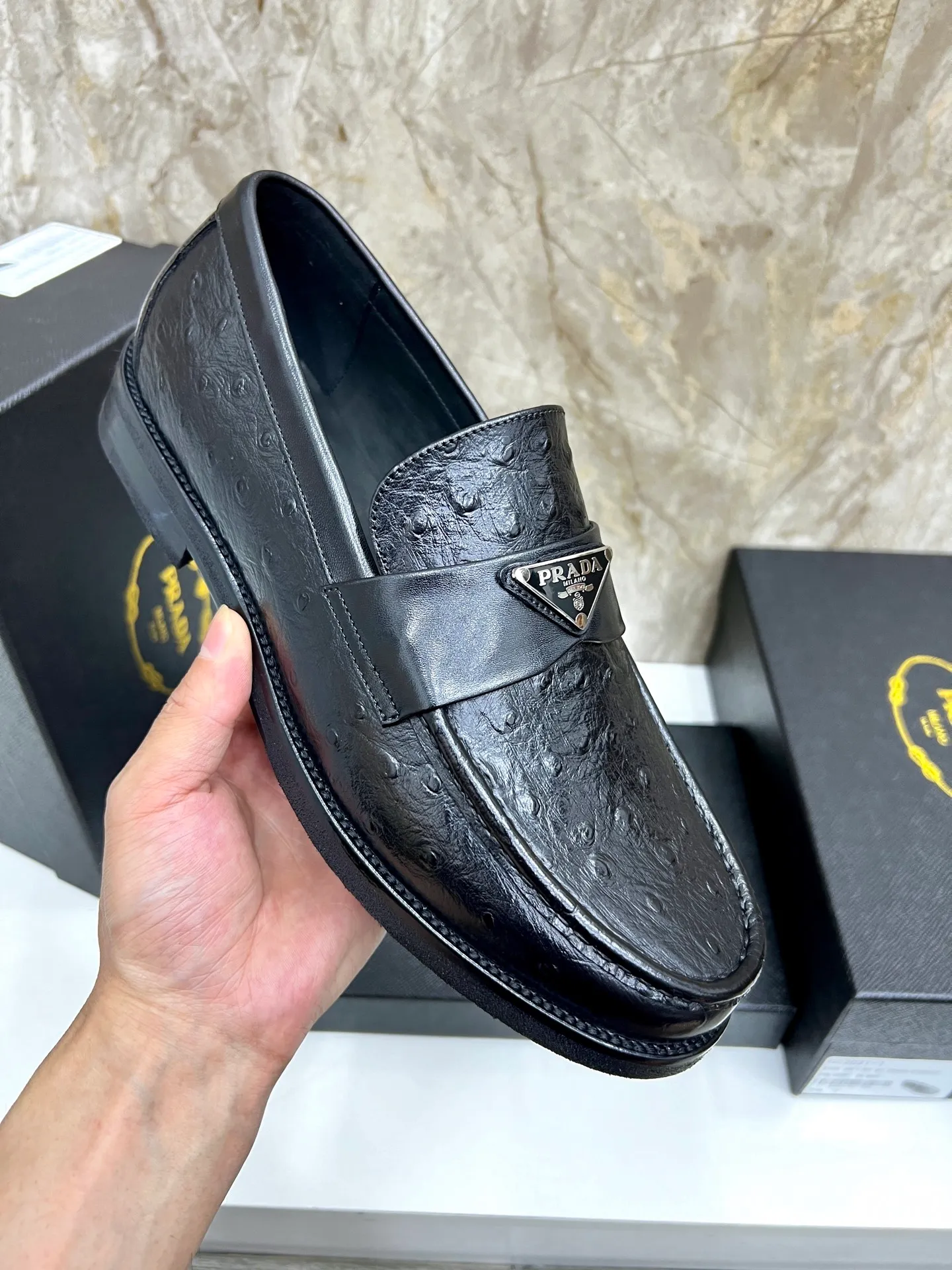 PRADA~ Size: 38-44 (customized 45/46 P: 💰880 P's original official website new high-end men's leather shoes, top-quality original replicas, made of imported open edge beads/calf leather, calf leather breathable lining, original leather outsole!